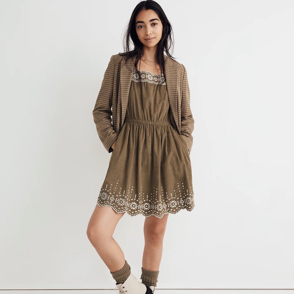 NWT Madewell Embroidered Corduroy Square-Neck Mini Dress